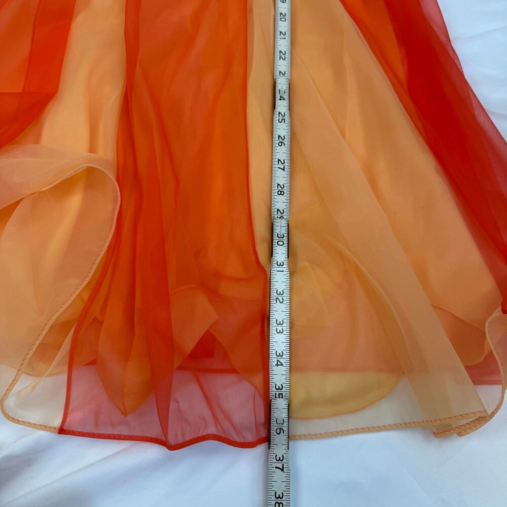 Vtg 60s 70s M Vanity Fair Orange Red Chiffon Mod Babydoll Nightgown USA - Picture 7 of 11